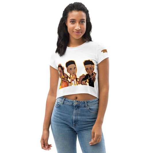 Same Goals Different Struggles Women’s All-Over Print Crop Tee