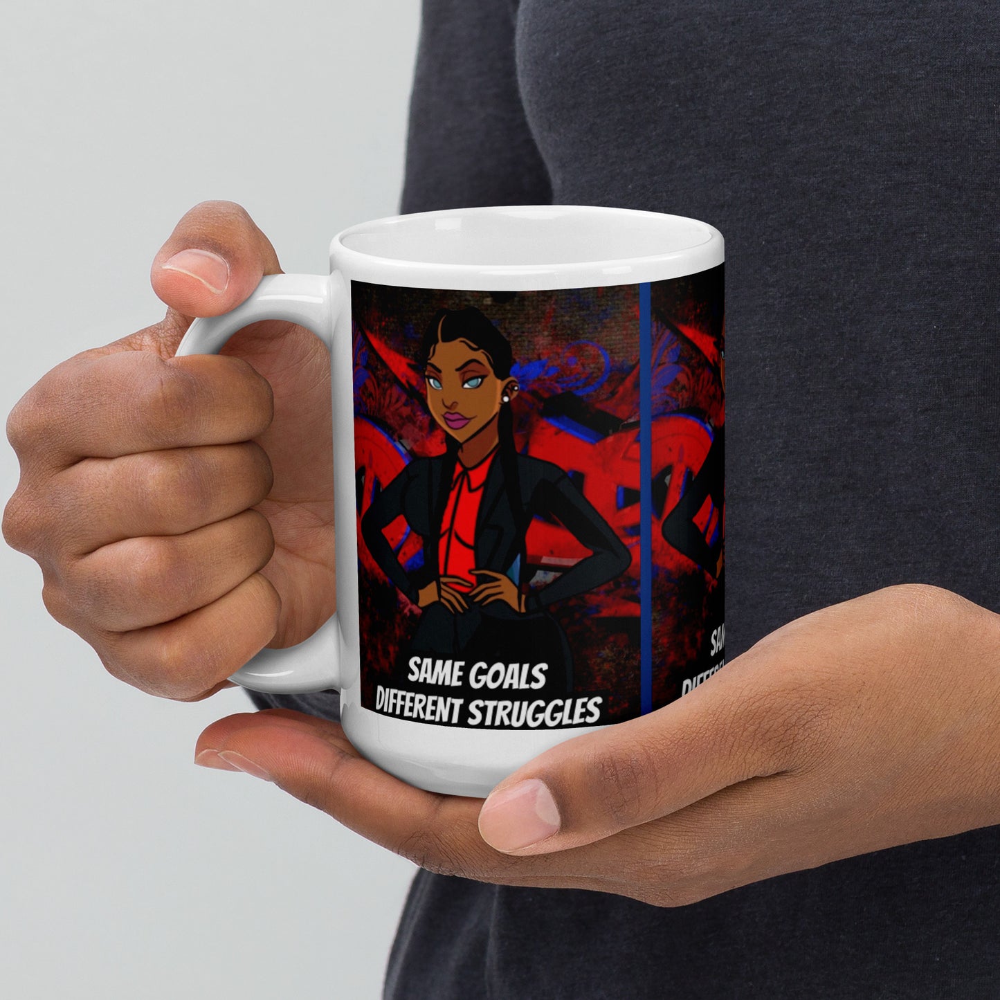 Same Goals Different Struggles White glossy mug